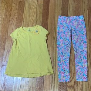 Yellow Short sleeve shirt and flower leggings set